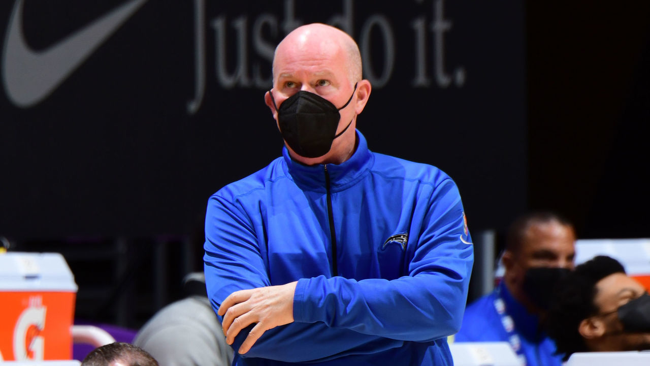 LOS ANGELES, CA - MARCH 28: Head Coach, Steve Clifford of the Orlando Magic looks on during the game against the Los Angeles Lakers on March, 28, 2021 at STAPLES Center in Los Angeles, California. NOTE TO USER: User expressly acknowledges and agrees that, by downloading and/or using this Photograph, user is consenting to the terms and conditions of the Getty Images License Agreement. Mandatory Copyright Notice: Copyright 2021 NBAE