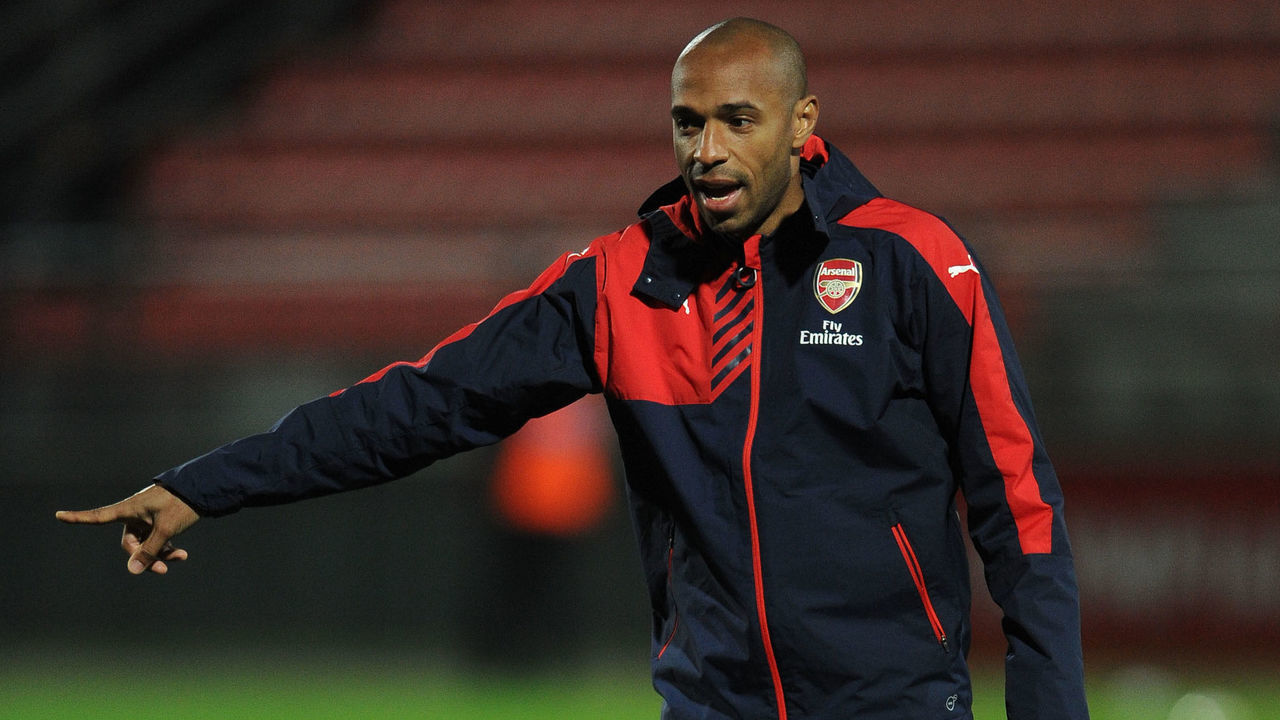 PIRAEUS, GREECE - DECEMBER 09: Thierry Henry the U19 Assistant coach takes the warm up before the match between Olympiacos and Arsenal on December 9, 2015 in Piraeus, Greece.