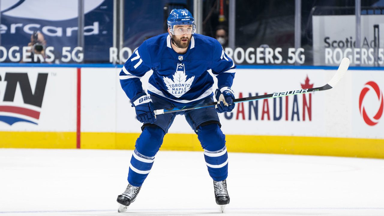 TORONTO, ON - MAY 1: Nick Foligno #71 of the Toronto Maple Leafs skates against the Vancouver Canucks during the first period at the Scotiabank Arena on May 1, 2021 in Toronto, Ontario, Canada.