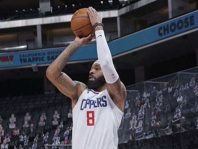 SACRAMENTO, CA - JANUARY 15: Marcus Morris Sr. #8 of the Los Angeles Clippers shoots a three pointer against the Sacramento Kings on January 15, 2021 at Golden 1 Center in Sacramento, California. NOTE TO USER: User expressly acknowledges and agrees that, by downloading and or using this photograph, User is consenting to the terms and conditions of the Getty Images Agreement. Mandatory Copyright Notice: Copyright 2021 NBAE