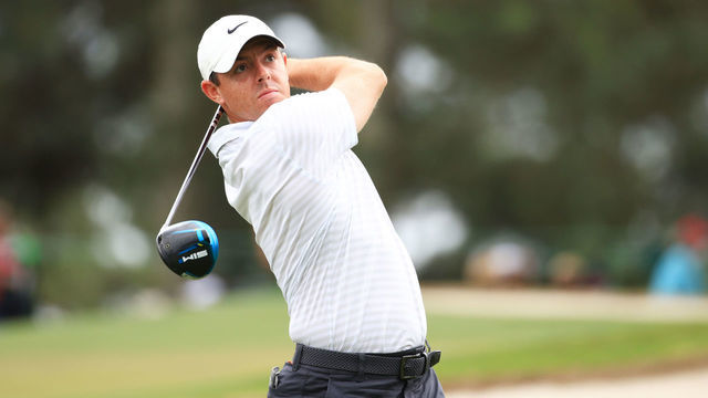 AUGUSTA, GEORGIA - APRIL 09: Rory McIlroy of Northern Ireland plays his shot from the third tee during the second round of the Masters at Augusta National Golf Club on April 09, 2021 in Augusta, Georgia.