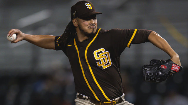 SCOTTSDALE, AZ - MARCH 24: Dinelson Lamet #29 of the San Diego Padres delivers a pitch against the San Fransisco Giants at Scottsdale Stadium on March 24, 2021 in Scottsdale, Arizona.