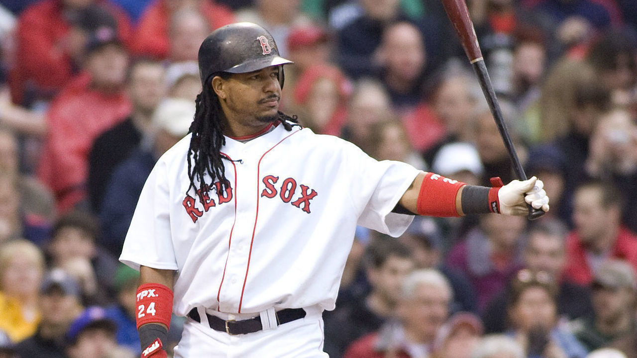 Boston Red Sox Manny Ramirez at bat against the New York Yankees during ttheir baseball game at Fenway Park in Boston Saturday, April 12, 2008. Boston had a 4-3 victory over the New York Yankees.