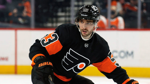 PHILADELPHIA, PA - APRIL 11: Shayne Gostisbehere #53 of the Philadelphia Flyers skates back on defense against the Buffalo Sabres at the Wells Fargo Center on April 11, 2021 in Philadelphia, Pennsylvania.