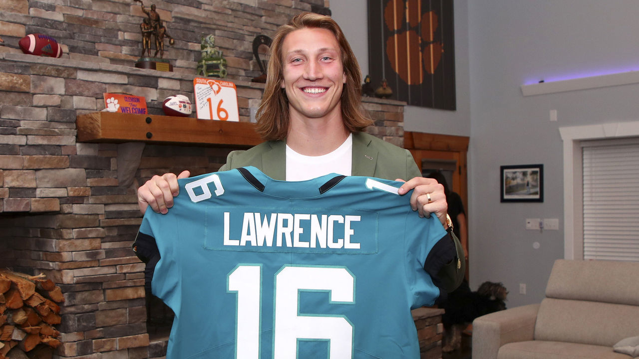 SENECA, SOUTH CAROLINA - APRIL 29: In this handout photo provided by the National Football League, quarterback Trevor Lawrence poses after being selected with the first overall pick by the Jacksonville Jaguars in the 2021 NFL Draft on April 29, 2021 in Seneca, South Carolina.
