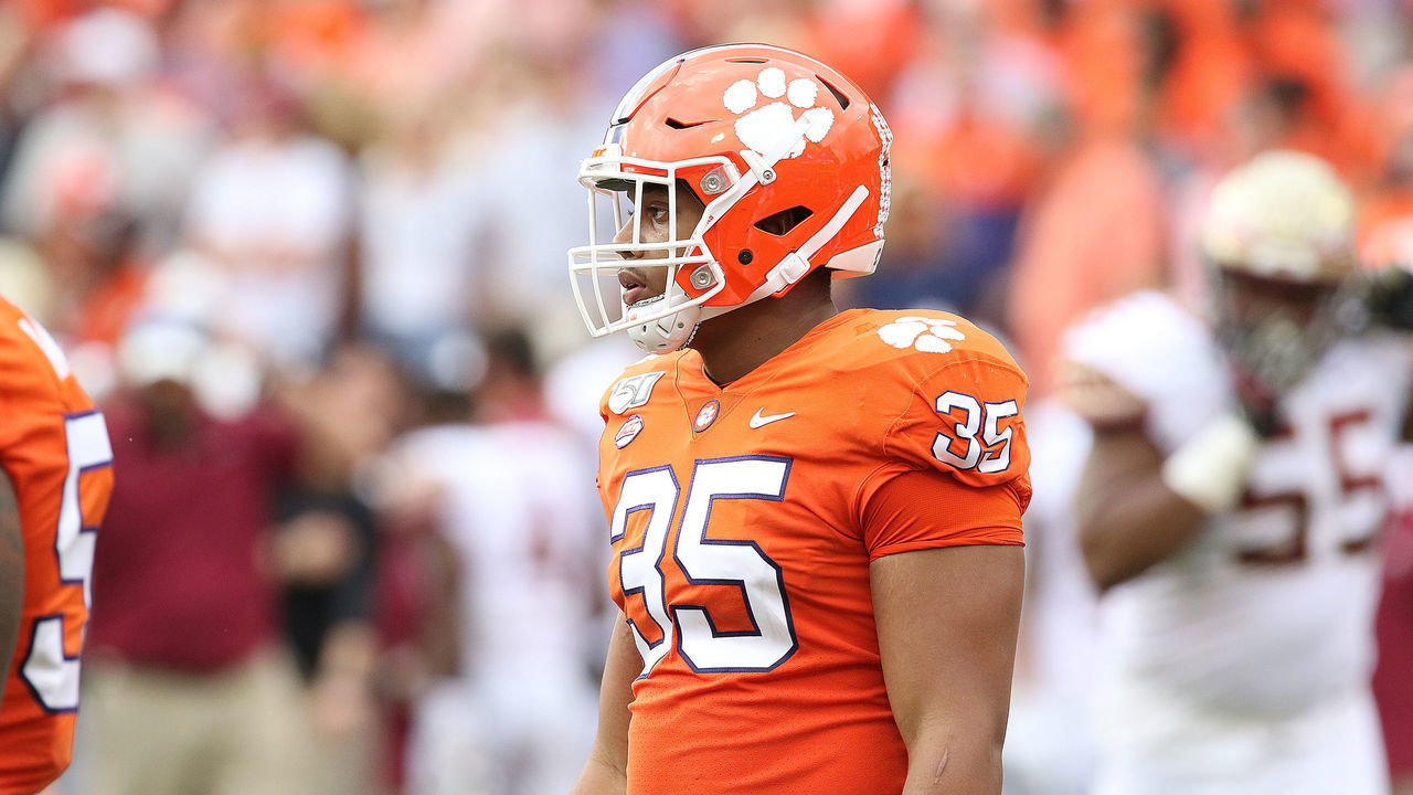 CLEMSON, SC - OCTOBER 12: Justin Foster (35) defensive end of Clemson during a college football game between Florida State Seminoles and the Clemson Tigers on October 12, 2019, at Clemson Memorial Stadium in Clemson, SC.