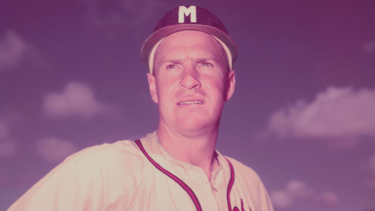 Milwaukee Braves catcher Del Crandall on the field.