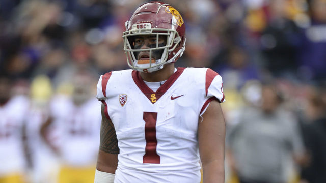 SEATTLE, WA - SEPTEMBER 28: USC Trojans linebacker Palaie Gaoteote IV (1) during a PAC12 Conference game between the Washington Huskies and the USC Trojans on September 28, 2019, at Husky Stadium in Seattle, WA.
