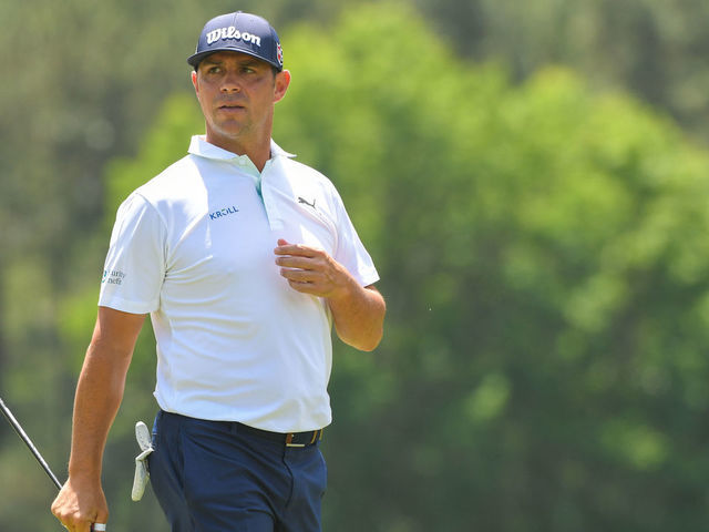 CHARLOTTE, NC - MAY 07: Gary Woodland walks off the ninth green during the second round of the Wells Fargo Championship at Quail Hollow Club on May 7, 2021 in Charlotte, North Carolina.