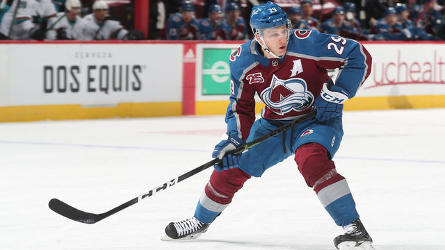 DENVER, COLORADO - MAY 01: Nathan MacKinnon #29 of the Colorado Avalanche skates against the San Jose Sharks at Ball Arena on May 01, 2021 in Denver, Colorado.