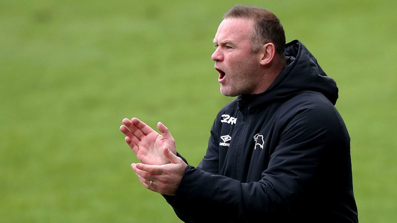 Derby County manager Wayne Rooney during the Sky Bet Championship match at the Liberty Stadium, Swansea. Issue date: Saturday May 1, 2021.