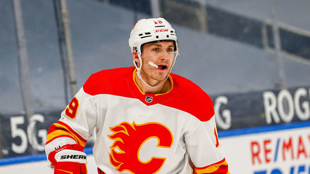 EDMONTON, AB - APRIL 29: Calgary Flames Right Wing Matthew Tkachuk (19) in action in the second period during the Edmonton Oilers game versus the Calgary Flames on APRIL 29, 2021 at Rogers Place in Edmonton, AB.