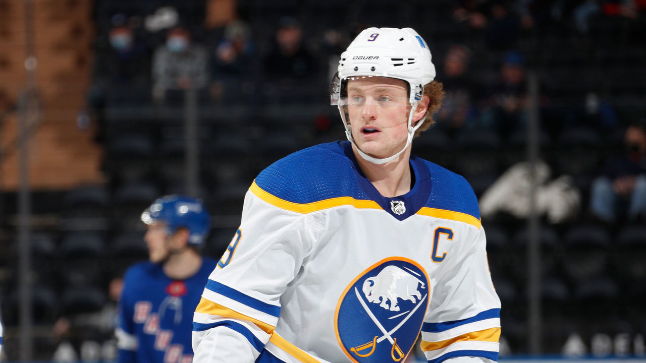 NEW YORK, NY - MARCH 02: Jack Eichel #9 of the Buffalo Sabres skates against the New York Rangers at Madison Square Garden on March 2, 2021 in New York City.