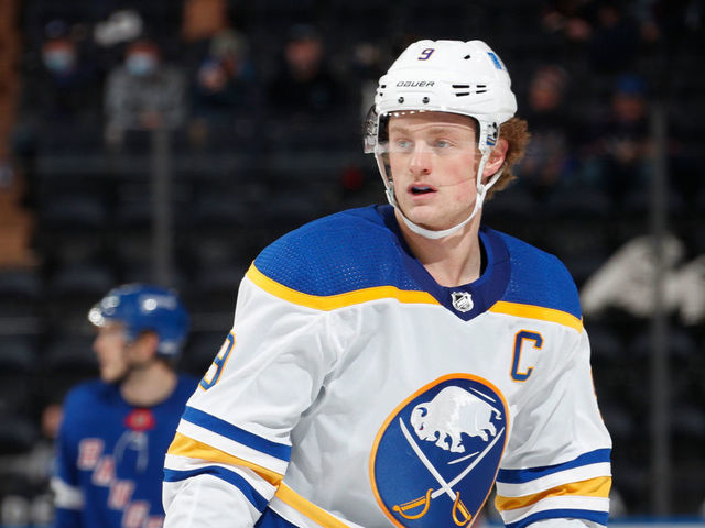 NEW YORK, NY - MARCH 02: Jack Eichel #9 of the Buffalo Sabres skates against the New York Rangers at Madison Square Garden on March 2, 2021 in New York City.