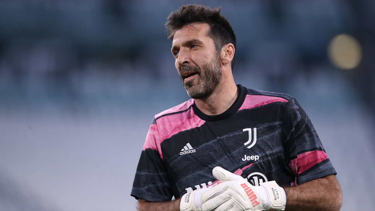 TURIN, ITALY - APRIL 21: Gianluigi Buffon of Juventus during the warm up prior to the Serie A match between Juventus and Parma Calcio at Allianz Stadium on April 21, 2021 in Turin, Italy.