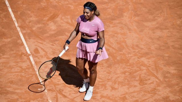 US Serena Williams reacts during her match against Argentina's Nadia Podoroska at the Women's Italian Open at Foro Italico on May 12, 2021 in Rome.