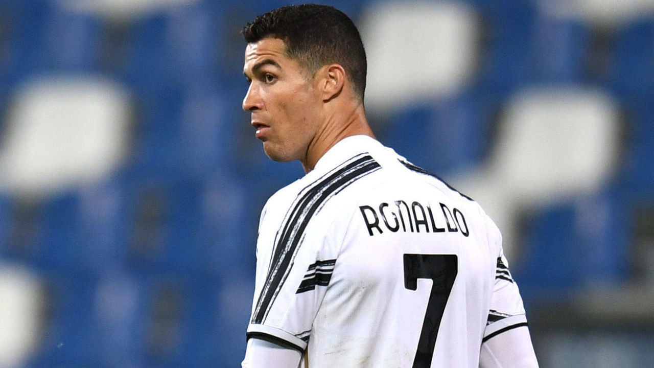 REGGIO NELL'EMILIA, ITALY - MAY 12: Cristiano Ronaldo of Juventus looks on during the Serie A match between US Sassuolo and Juventus at Mapei Stadium - Città del Tricolore on May 12, 2021 in Reggio nell'Emilia, Italy. Sporting stadiums around Italy remain under strict restrictions due to the Coronavirus Pandemic as Government social distancing laws prohibit fans inside venues resulting in games being played behind closed doors.