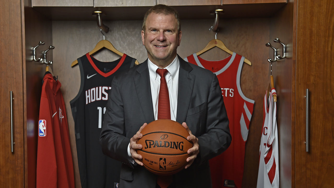 HOUSTON, TX - OCTOBER 10: The Houston Rockets new owner Tilman Fertitta is introduced during a press conference at The Toyota Center in Houston, Texas on October 10, 2017. NOTE TO USER: User expressly acknowledges and agrees that, by downloading and/or using this photograph, user is consenting to the terms and conditions of the Getty Images License Agreement. Mandatory Copyright Notice: Copyright 2017 NBAE