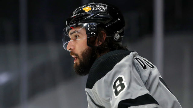 LOS ANGELES, CALIFORNIA - MAY 08: Drew Doughty #8 of the Los Angeles Kings looks on during the third period against the Colorado Avalanche at Staples Center on May 08, 2021 in Los Angeles, California.