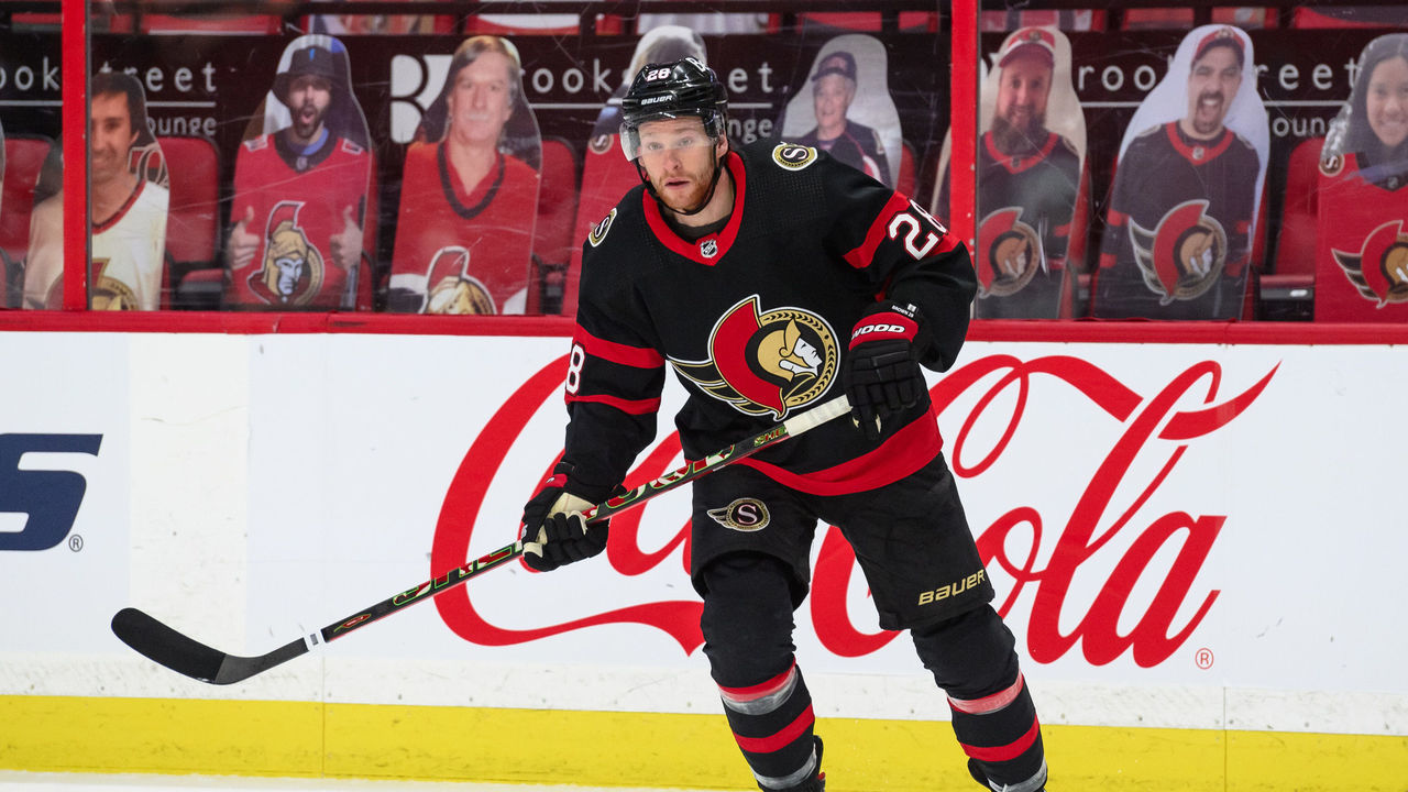 OTTAWA, ON - MAY 5: Connor Brown #28 of the Ottawa Senators skates against the Montreal Canadiens at Canadian Tire Centre on May 5, 2021 in Ottawa, Ontario, Canada.