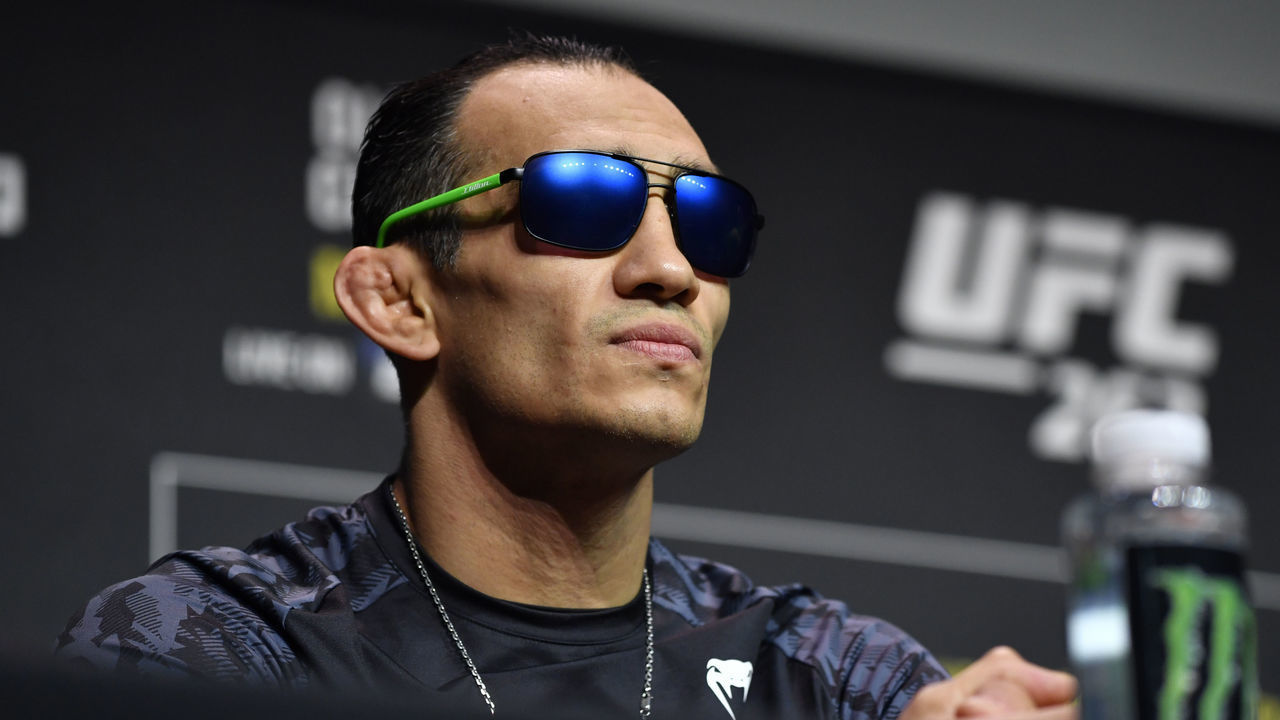 HOUSTON, TEXAS - MAY 13: Tony Ferguson attends the UFC 262 press conference at George R. Brown Convention Center on May 13, 2021 in Houston, Texas.