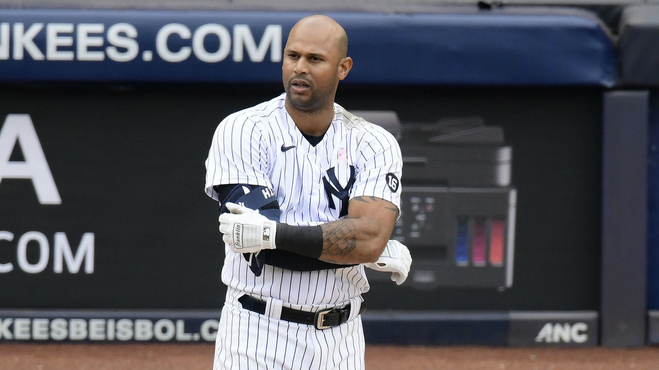 NEW YORK, NEW YORK - MAY 09: Aaron Hicks #31 of the New York Yankees reacts after striking out against the Washington Nationals at Yankee Stadium on May 09, 2021 in in the Bronx borough of New York City.