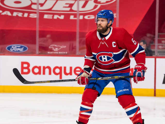 MONTREAL, QC - APRIL 28: Shea Weber (6) of the Montreal Canadiens skates during the first period of the NHL game between the Toronto Maple Leafs and the Montreal Canadiens on April 28, 2021, at the Bell Centre in Montreal, QC