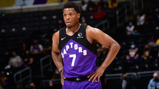 LOS ANGELES, CA - MAY 2: Kyle Lowry #7 of the Toronto Raptors looks on during the game against the Los Angeles Lakers on May 2, 2021 at STAPLES Center in Los Angeles, California. NOTE TO USER: User expressly acknowledges and agrees that, by downloading and/or using this Photograph, user is consenting to the terms and conditions of the Getty Images License Agreement. Mandatory Copyright Notice: Copyright 2021 NBAE