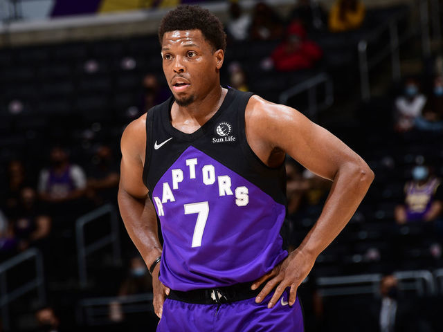 LOS ANGELES, CA - MAY 2: Kyle Lowry #7 of the Toronto Raptors looks on during the game against the Los Angeles Lakers on May 2, 2021 at STAPLES Center in Los Angeles, California. NOTE TO USER: User expressly acknowledges and agrees that, by downloading and/or using this Photograph, user is consenting to the terms and conditions of the Getty Images License Agreement. Mandatory Copyright Notice: Copyright 2021 NBAE