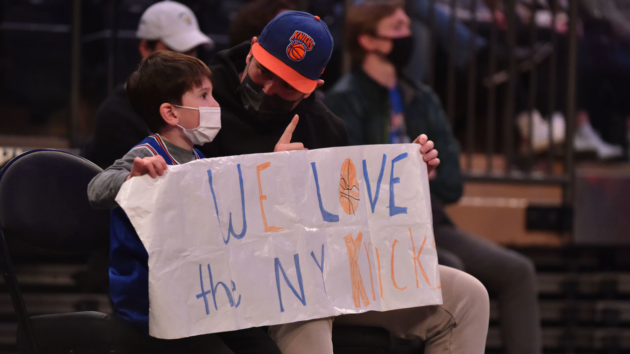 NEW YORK, NY - APRIL 18: Fans attend a game between the New Orleans Pelicans and the New York Knicks on April 18, 2021 at Madison Square Garden in New York City, New York. NOTE TO USER: User expressly acknowledges and agrees that, by downloading and/or using this Photograph, user is consenting to the terms and conditions of the Getty Images License Agreement. Mandatory Copyright Notice: Copyright 2021 NBAE