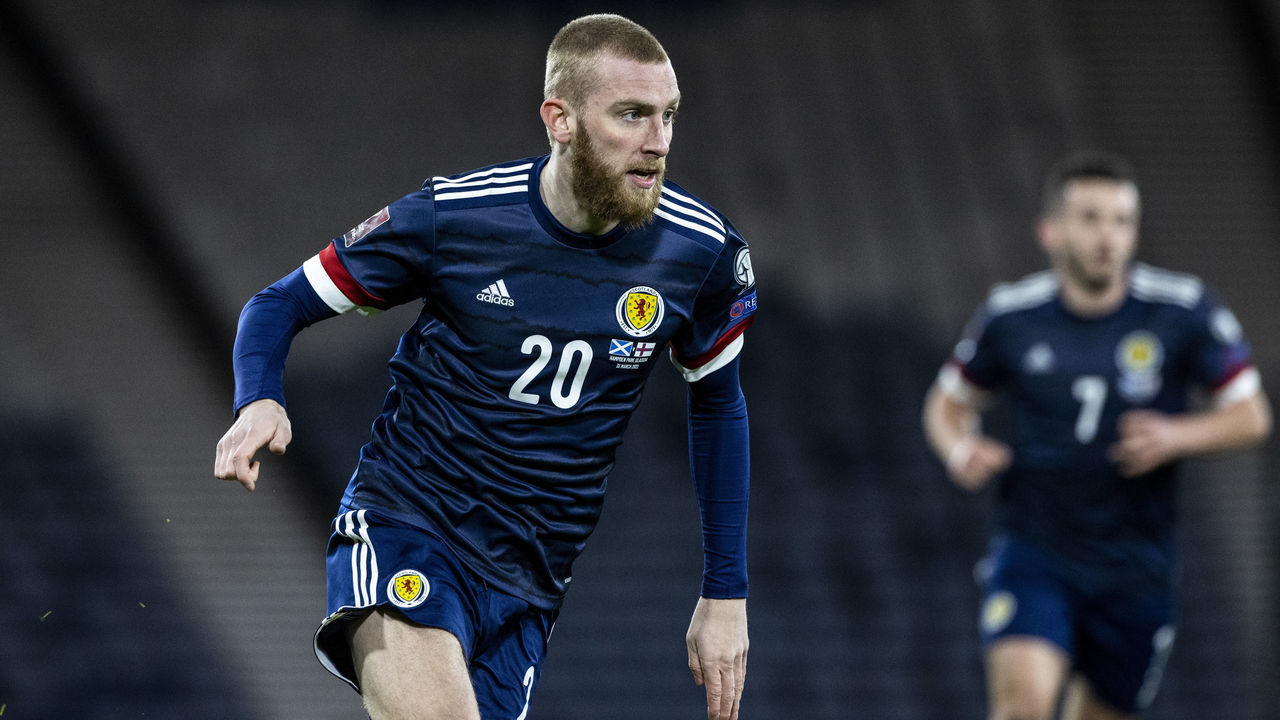 GLASGOW, SCOTLAND - MARCH 31: Scotland's Oli McBurnie during a World Cup qualifier between Scotland and the Faroe Islands at Hampden Park, on March 31, 2021, in Glasgow, Scotland.