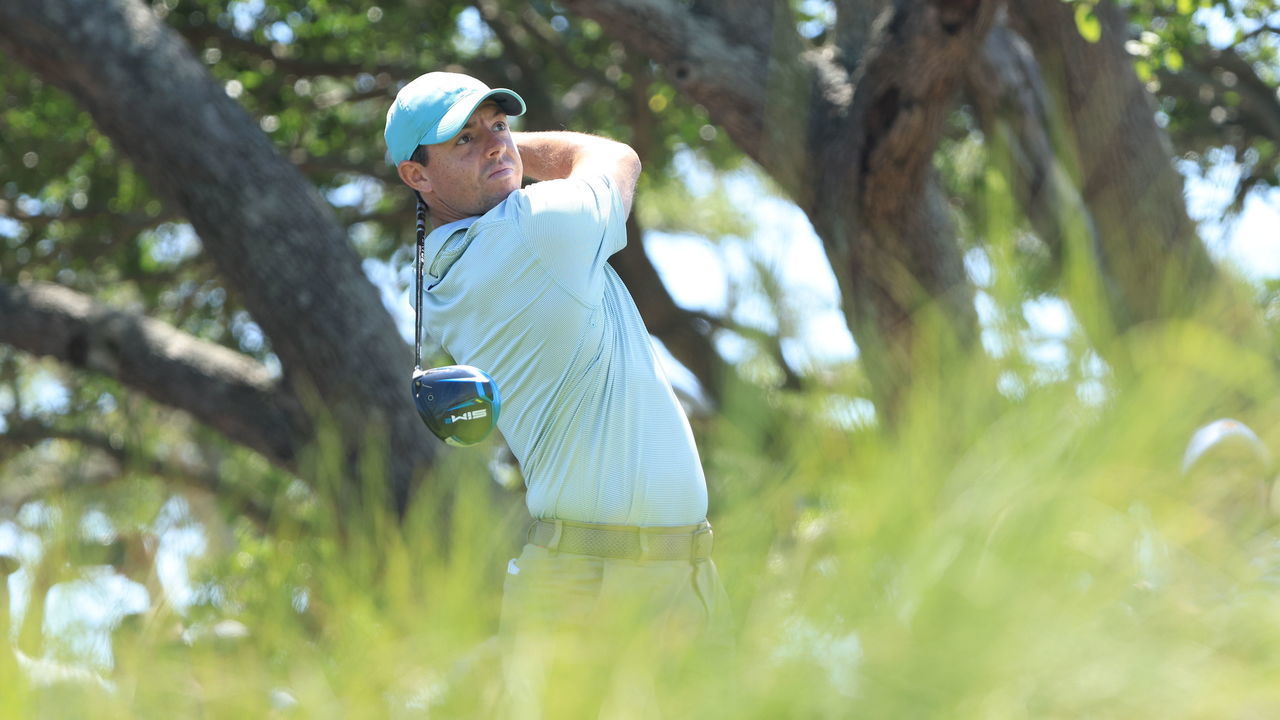 KIAWAH ISLAND, SOUTH CAROLINA - MAY 17: Rory McIlroy of Northern Ireland plays a shot during a practice round prior to the 2021 PGA Championship at Kiawah Island Resort's Ocean Course on May 17, 2021 in Kiawah Island, South Carolina.