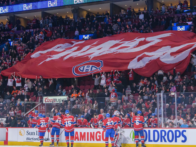 MONTREAL, QC - NOVEMBER 30: The Go Habs Go banner makes his way across the fans during the first period of the NHL game between the Philadelphia Flyers and the Montreal Canadiens on November 30, 2019, at the Bell Centre in Montreal, QC