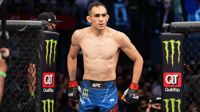 HOUSTON, TEXAS - MAY 15: Tony Ferguson enters the Octagon prior to facing Beneil Dariush in their lightweight bout during the UFC 262 event at Toyota Center on May 15, 2021 in Houston, Texas.