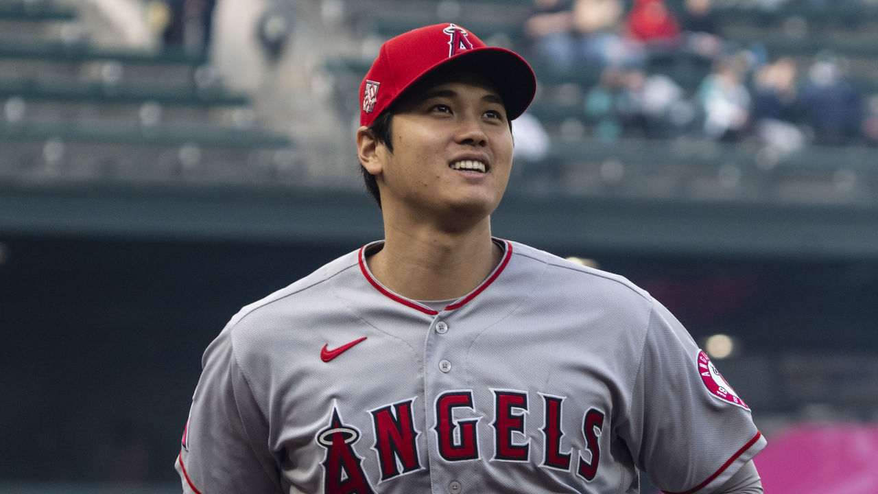 SEATTLE, WA - May 01: Shohei Ohtani #17 of the Los Angeles Angels jogs to the dugout bfore a game against the Seattle Mariners at T-Mobile Park on May 1, 2021 in Seattle, Washington. The Angels won 10-5.