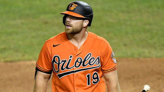 WASHINGTON, DC - AUGUST 08: Chris Davis #19 of the Baltimore Orioles walks to the dugout after striking out in the eighth inning against the Washington Nationals at Nationals Park on August 8, 2020 in Washington, DC.