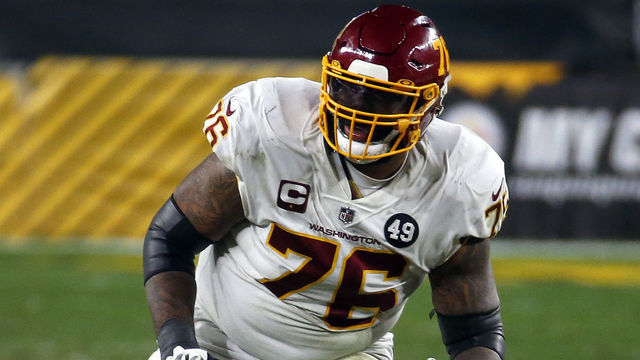PITTSBURGH, PA - DECEMBER 08: Morgan Moses #76 of the Washington Football Team in action against the Pittsburgh Steelers on December 8, 2020 at Heinz Field in Pittsburgh, Pennsylvania.