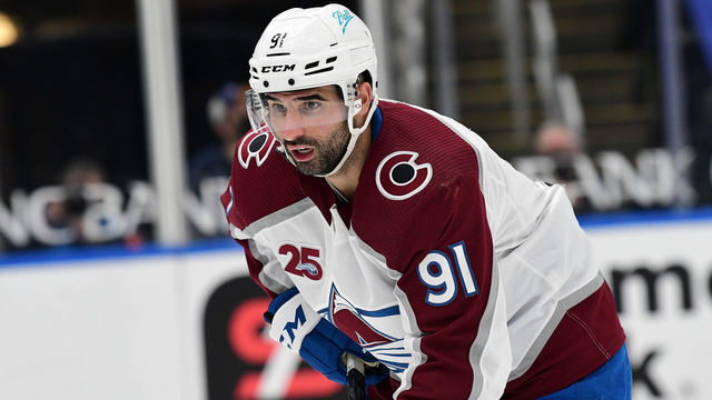 ST. LOUIS, MO - APRIL 22: Colorado Avalanche centerman Nazem Kadri (91) during a NHL game between the Colorado Avalanche and the St. Louis Blues on April 22, 2021, at Enterprise Center, St. Louis, Mo. ,