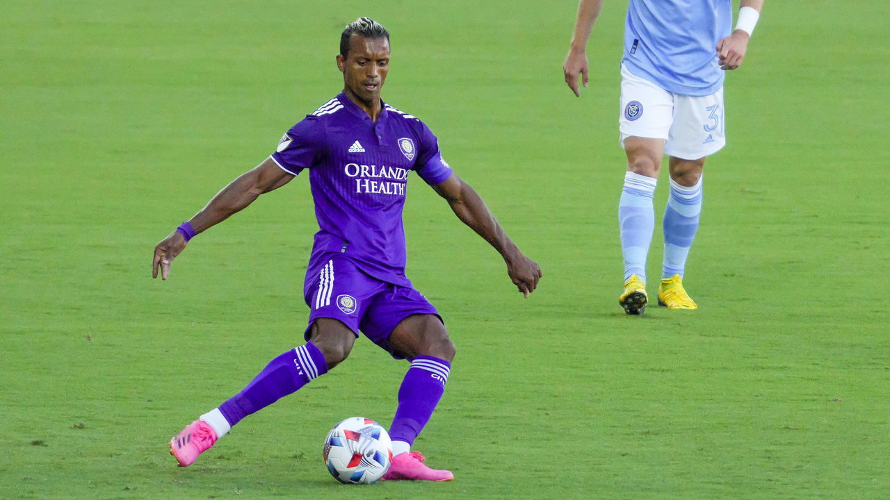 ORLANDO, FL - MAY 08: Orlando City forward Nani (17) makes a pass during the MLS soccer match between the Orlando City SC and New York City FC on May 8, 2021 at Explorer Stadium in Orlando, FL.