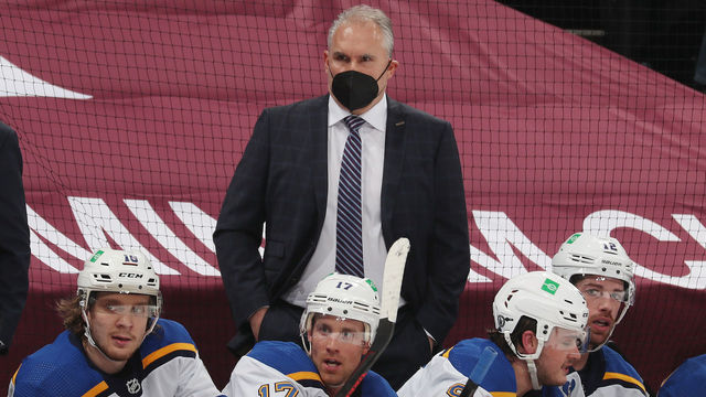 DENVER, COLORADO - MAY 19: Head Coach Craig Berube of the St Louis Blues looks on during action against the Colorado Avalanche in Game Two of the First Round of the 2021 Stanley Cup Playoffs at Ball Arena on May 19, 2021 in Denver, Colorado.