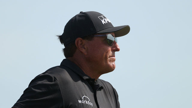 KIAWAH ISLAND, SOUTH CAROLINA - MAY 22: Phil Mickelson of the United States walks off the eighth green during the third round of the 2021 PGA Championship at Kiawah Island Resort's Ocean Course on May 22, 2021 in Kiawah Island, South Carolina.