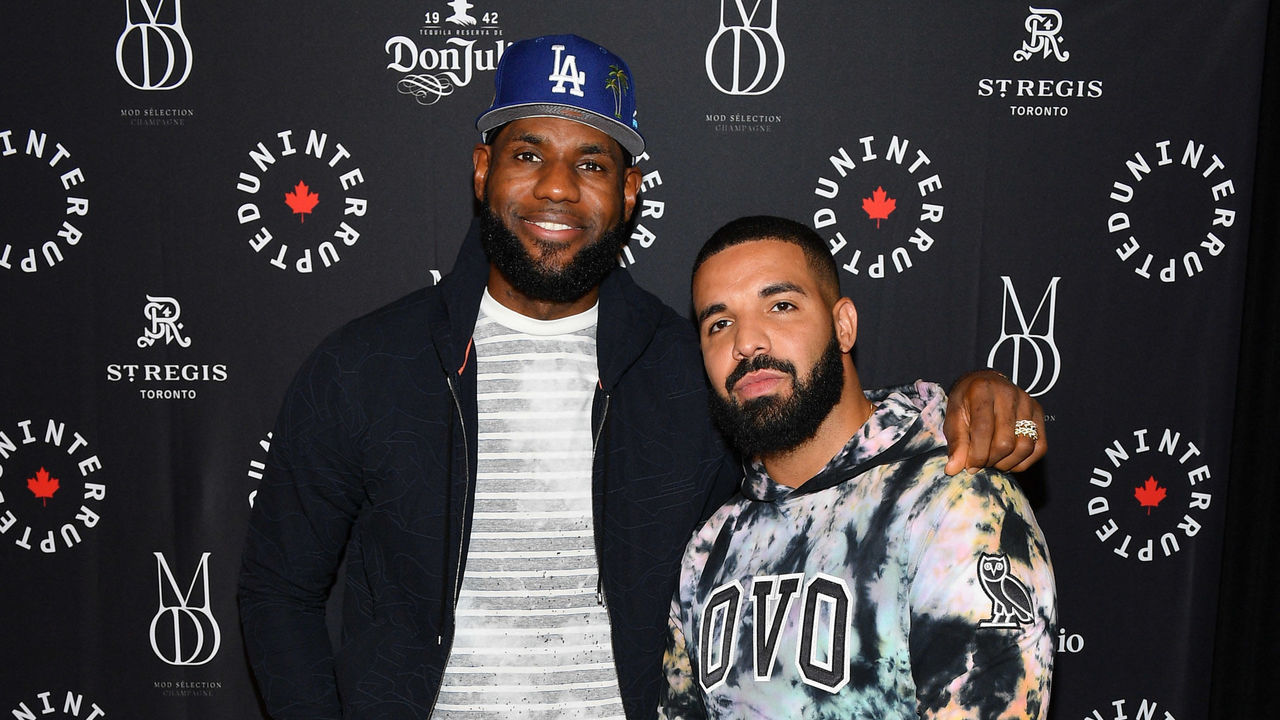 TORONTO, ONTARIO - AUGUST 02: NBA Player Lebron James and Rapper Drake attend the Uninterrupted Canada Launch held at Louis Louis at The St. Regis Toronto on August 02, 2019 in Toronto, Canada.