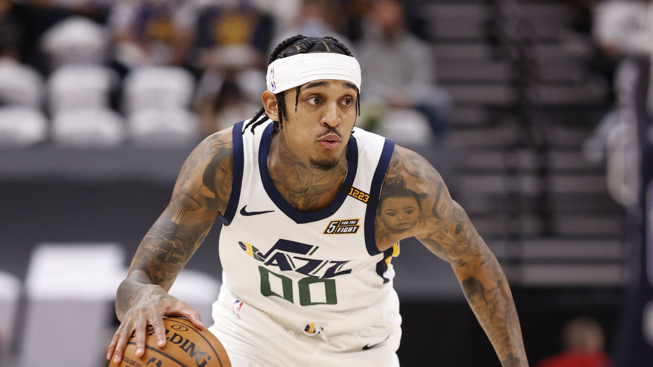 SALT LAKE CITY, UT - MAY 23: Jordan Clarkson #00 of the Utah Jazz handles the ball against the Memphis Grizzlies during Round 1, Game 1 of the the 2021 NBA Playoffs on May 23, 2021 at vivint.SmartHome Arena in Salt Lake City, Utah. Mandatory Copyright Notice: Copyright 2021 NBAE