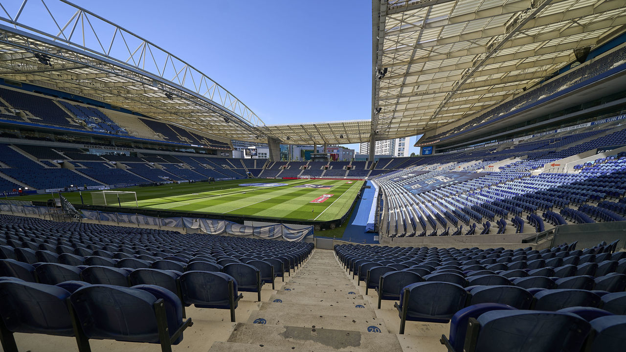 PORTO, PORTUGAL - MAY 19: A general view of the stadium prior to the Liga NOS match between FC Porto and Belenenses SAD at Estadio do Dragao on May 19, 2021 in Porto, Portugal. Sporting stadiums around Portugal remain under strict restrictions due to the Coronavirus Pandemic as Government social distancing laws prohibit fans inside venues resulting in games being played behind closed doors.