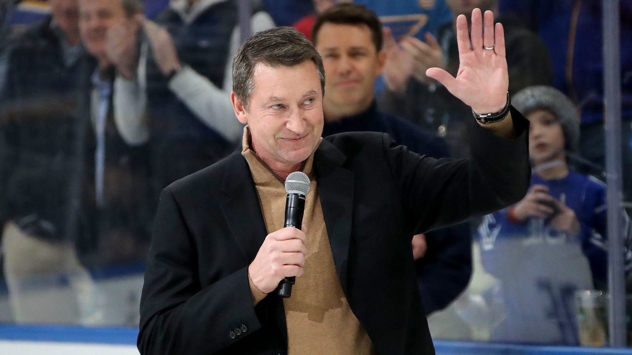 ST LOUIS, MISSOURI - JANUARY 24: Wayne Gretzky addresses fans prior to the 2020 NHL All-Star Skills Competition at Enterprise Center on January 24, 2020 in St Louis, Missouri.