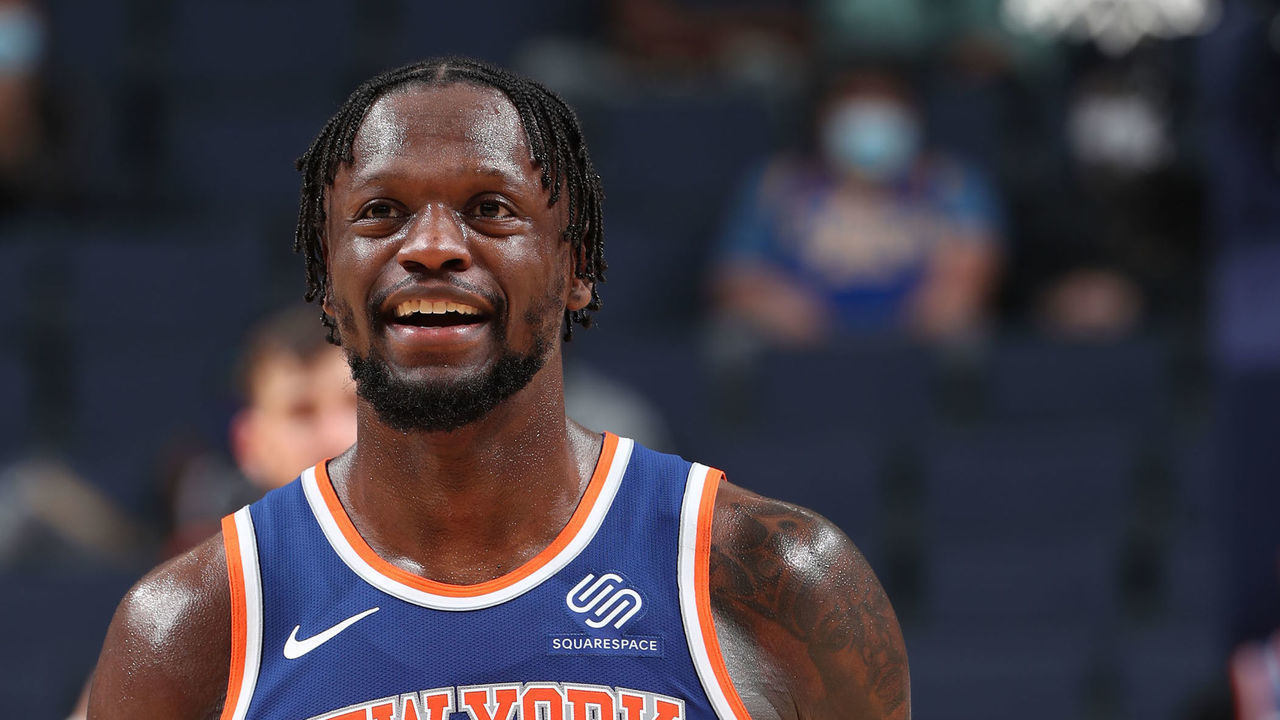 MEMPHIS, TN - MAY 3: Julius Randle #30 of the New York Knicks smiles during the game against the Memphis Grizzlies on May 3, 2021 at FedExForum in Memphis, Tennessee. Mandatory Copyright Notice: Copyright 2021 NBAE