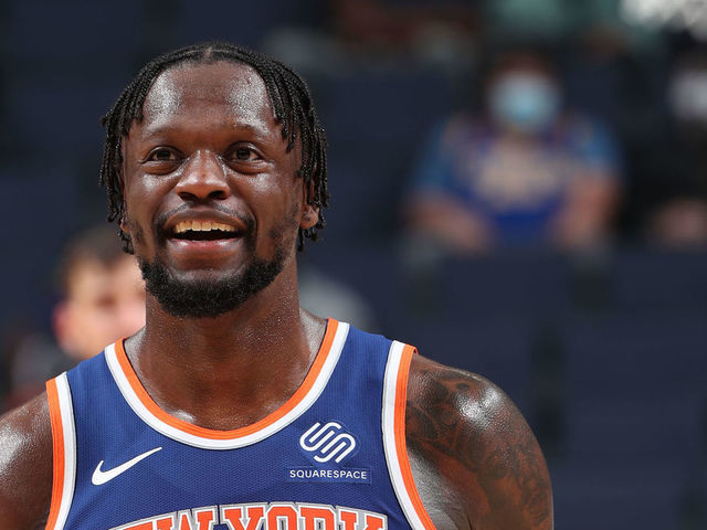 MEMPHIS, TN - MAY 3: Julius Randle #30 of the New York Knicks smiles during the game against the Memphis Grizzlies on May 3, 2021 at FedExForum in Memphis, Tennessee. Mandatory Copyright Notice: Copyright 2021 NBAE