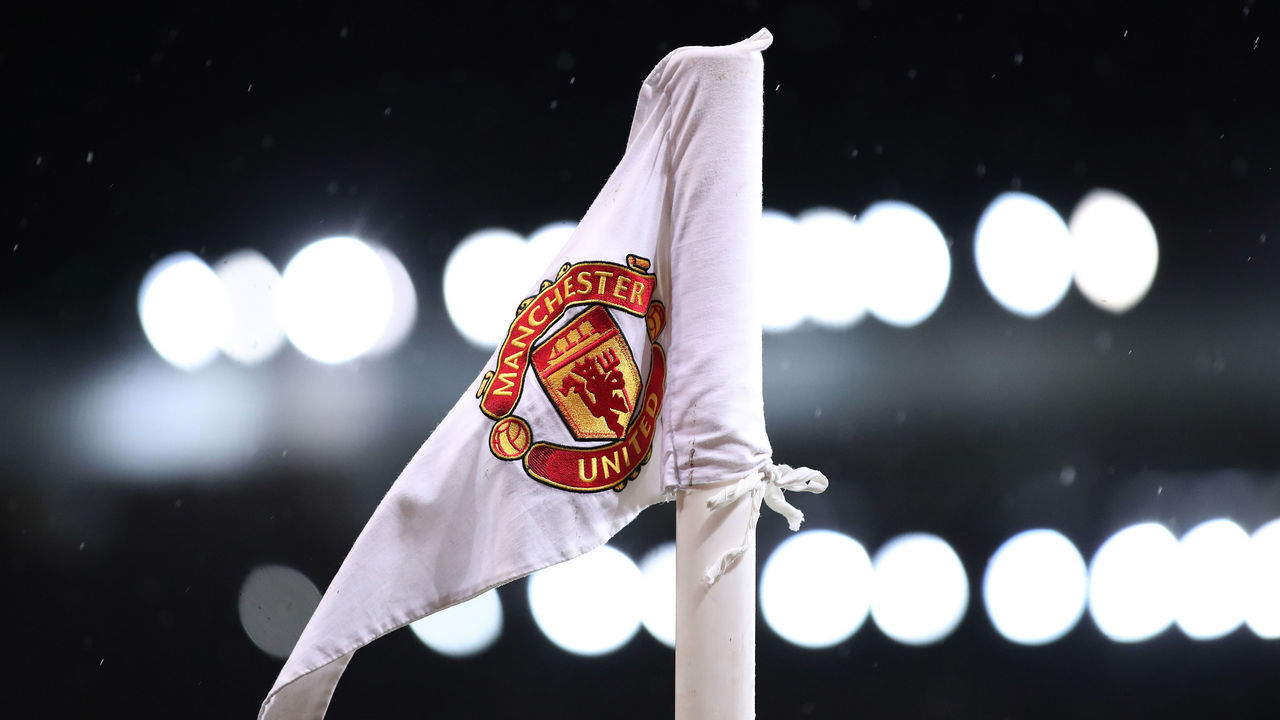 MANCHESTER, ENGLAND - FEBRUARY 06: A detailed view of a Manchester United corner flag is seen inside the stadium prior to the Premier League match between Manchester United and Everton at Old Trafford on February 06, 2021 in Manchester, England. Sporting stadiums around the UK remain under strict restrictions due to the Coronavirus Pandemic as Government social distancing laws prohibit fans inside venues resulting in games being played behind closed doors.