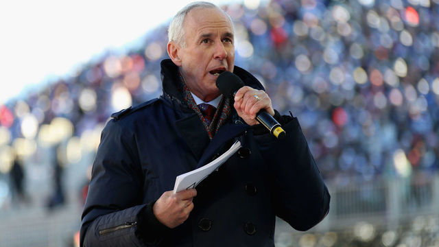 TORONTO, ON - JANUARY 01: Sportscaster Ron MacLean announces the Top 33 of 100 NHL players before the start of the 2017 Scotiabank NHL Centennial Classic to be played between the Detroit Red Wings and the Toronto Maple Leafs at Exhibition Stadium on January 1, 2017 in Toronto, Ontario, Canada.