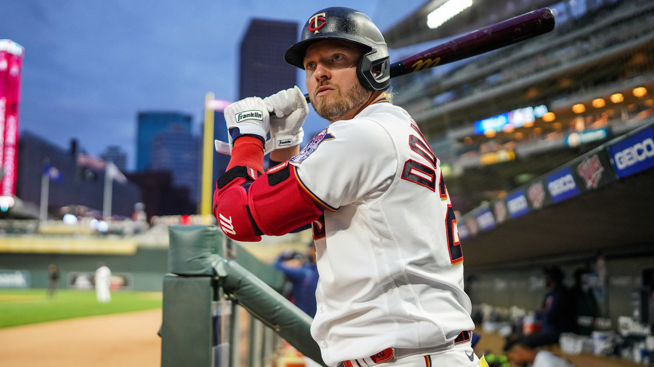 MINNEAPOLIS, MN - MAY 03: Josh Donaldson #20 of the Minnesota Twins looks on against the Texas Rangers on May 3, 2021 at Target Field in Minneapolis, Minnesota.